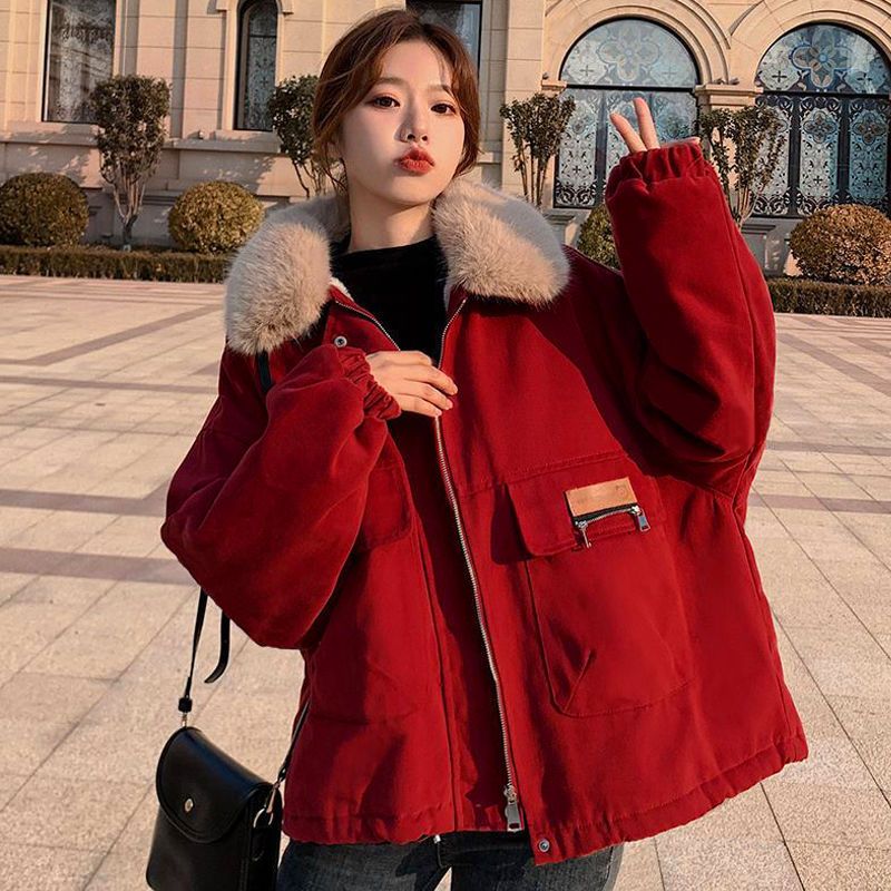 棉袄女款加绒加厚外套女短款2023冬季新款宽松派克服棉服棉衣潮