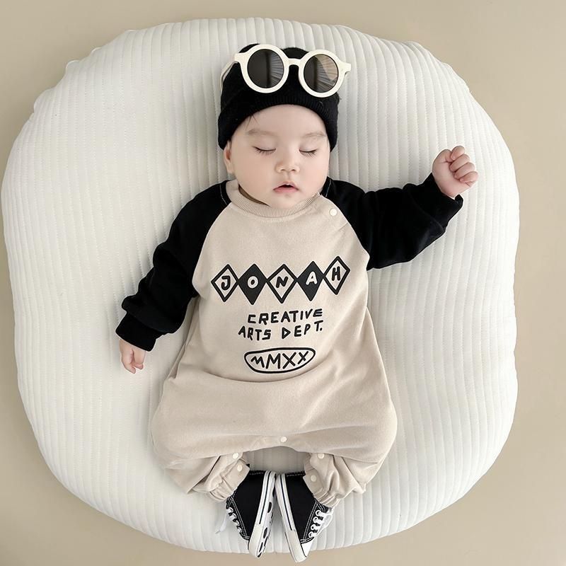 巴拉吧啦婴儿字母哈衣连体衣服春秋季款装百天照宝宝超萌洋气外出