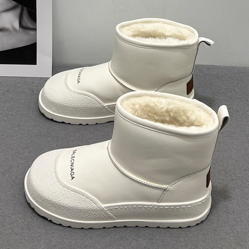网红短筒白色雪地靴女2023冬季平底防滑防水加绒保暖棉鞋时尚百搭