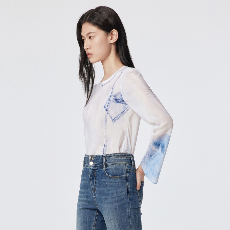 H.GENTEEL荷高23年新款夏装女真丝轻柔丝滑印花上衣GUD22610567