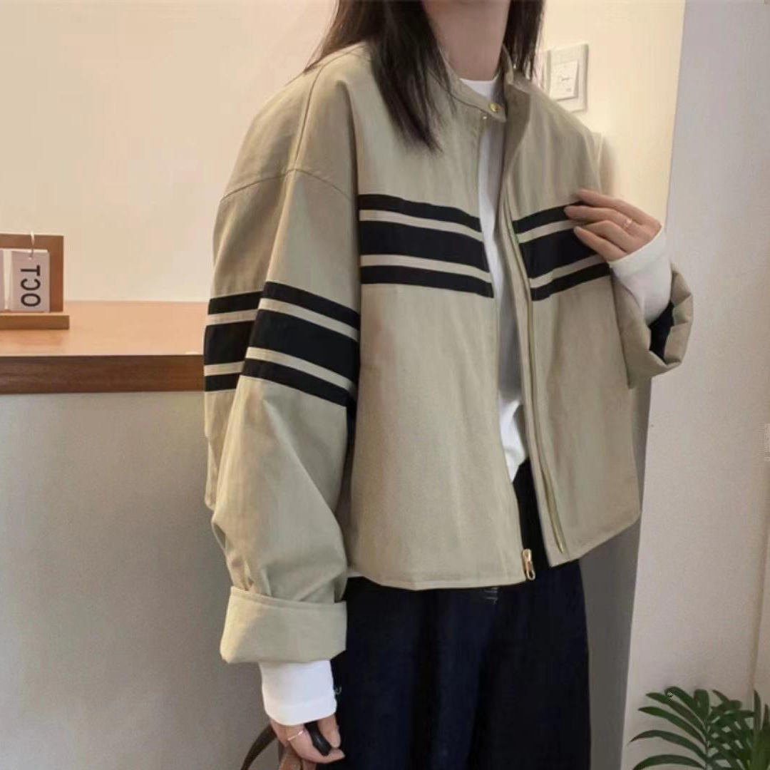 6726撞色拼接宽松显瘦短款棉服外套2023冬季新款女棒球服保暖上衣