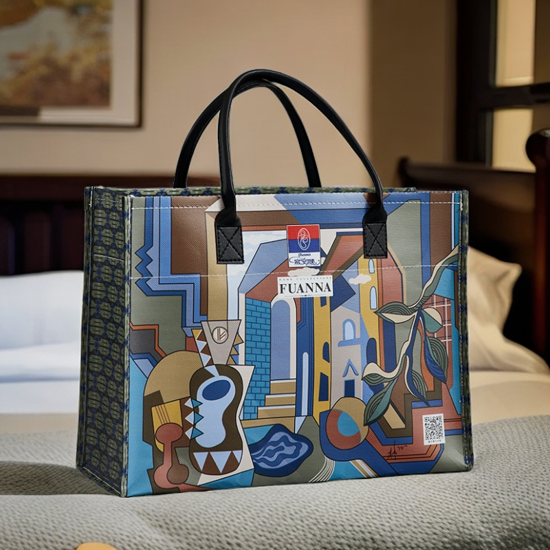 富安娜原创款艺术设计防水大容量便携手拎袋时尚购物袋子包包均花