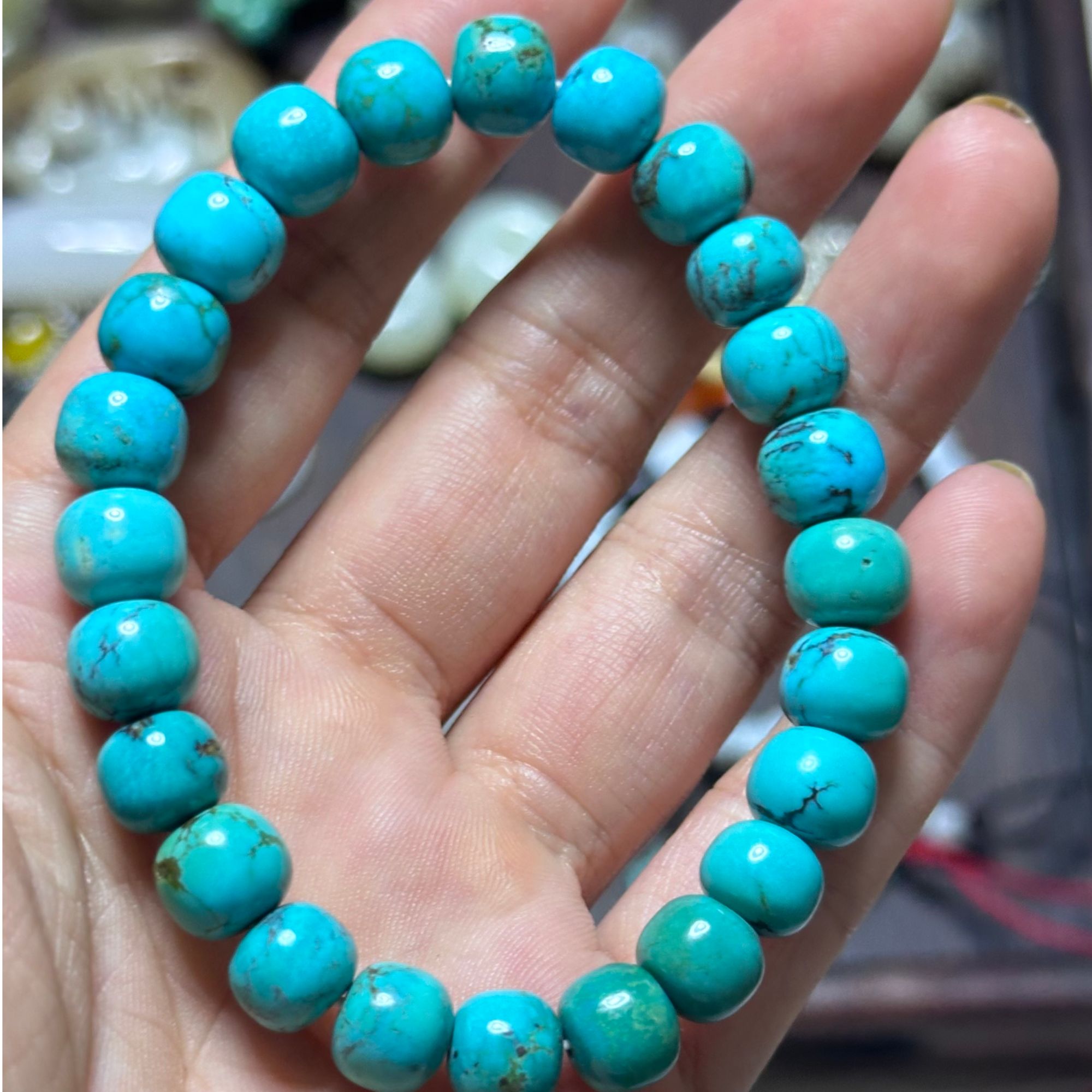 非金属合成锆石手链 原矿09无注胶绿松手串