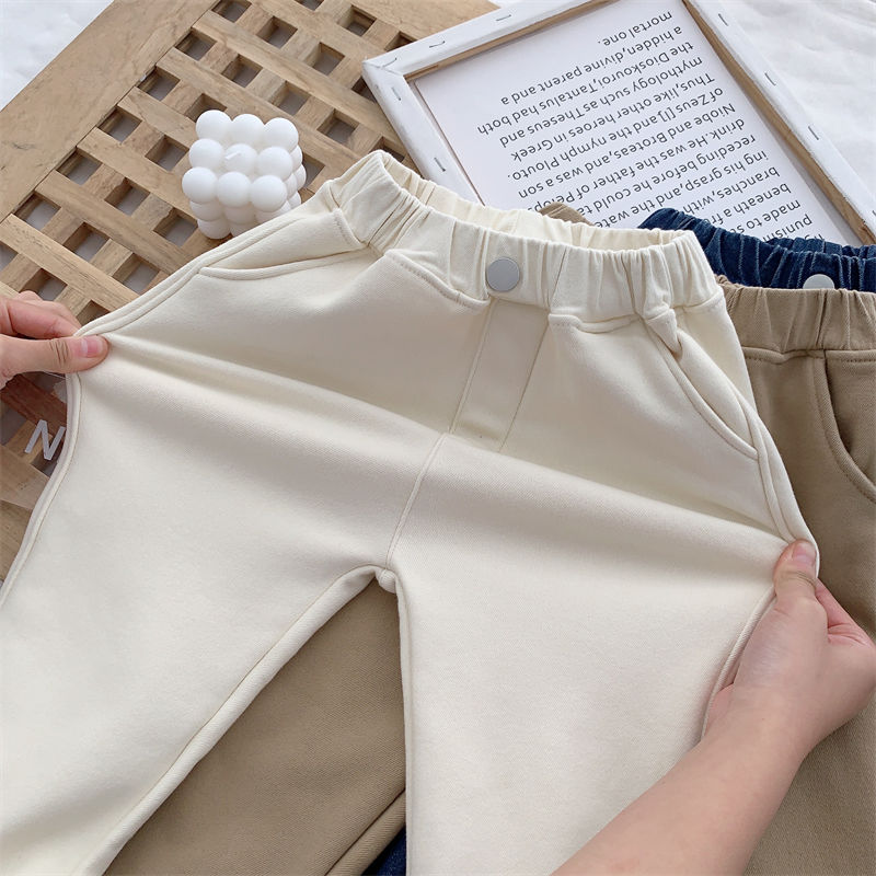 儿童加绒加厚裤子男童休闲裤2023秋冬新款女宝宝冬季外穿保暖长裤