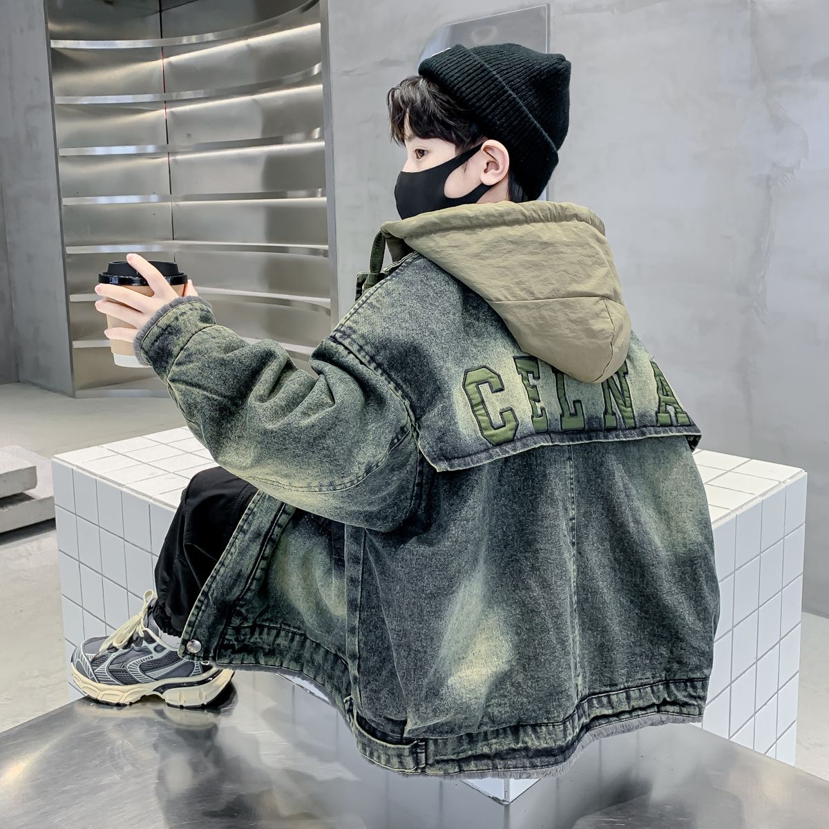 儿童装男童冬装牛仔外套2023新款中大童秋冬款加绒加厚冬季派克服