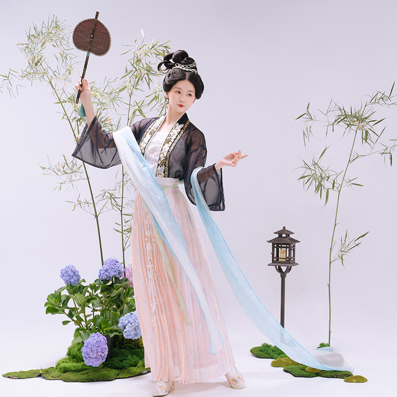 重回汉唐 按乐图 正品原创直领对襟衫一片式褶裙宋制汉服女款