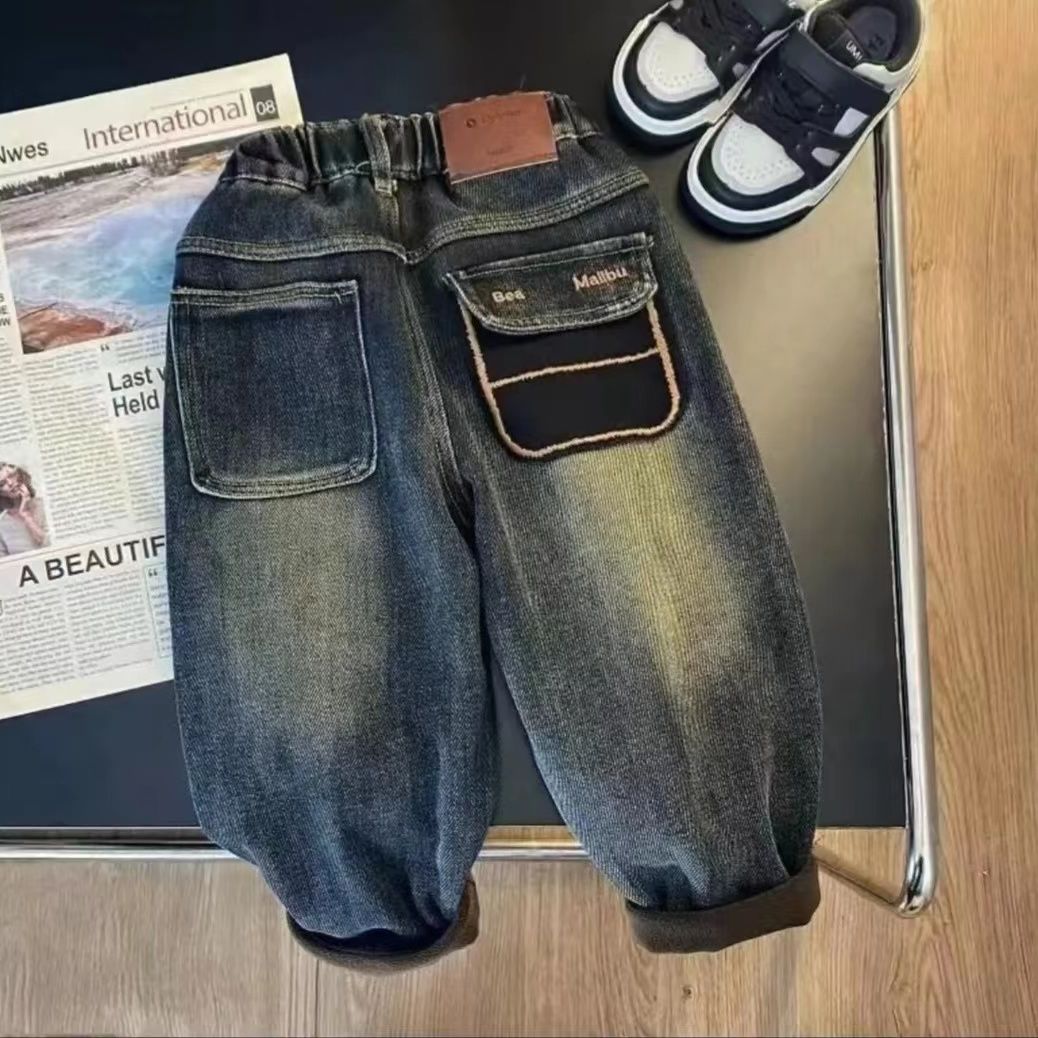 男童牛仔裤秋冬装2024新款儿童柔软弹力裤子中小童休闲长裤