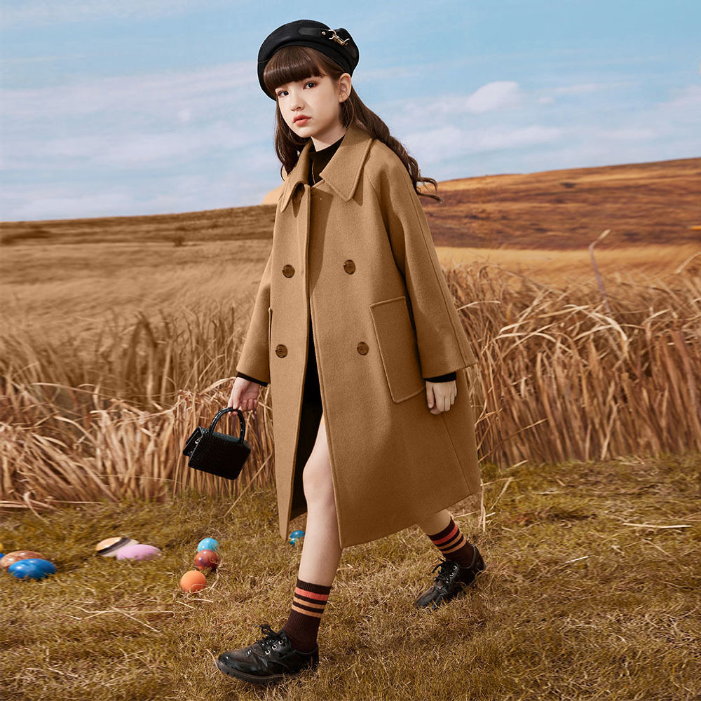 女童洋气简约大衣高端毛呢外套儿童呢大衣秋冬2024新款风衣外套