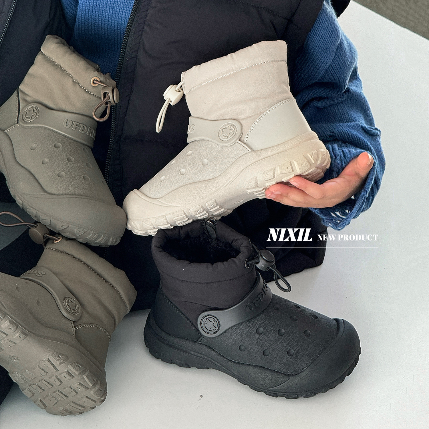 儿童户外雪地靴大棉鞋冬季新款男童雪地靴防水雨伞布女童毛毛棉靴