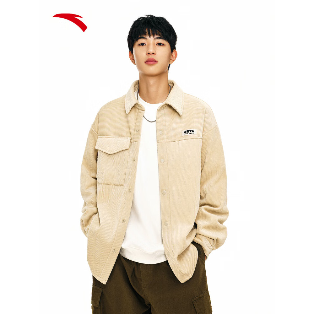 安踏美式复古长袖灯芯绒衬衫男女同款加绒宽松休闲外套172448102