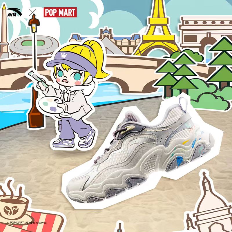 安踏陨石×POPMART玛特名女子休闲鞋新款时尚复古老爹鞋春夏穿搭