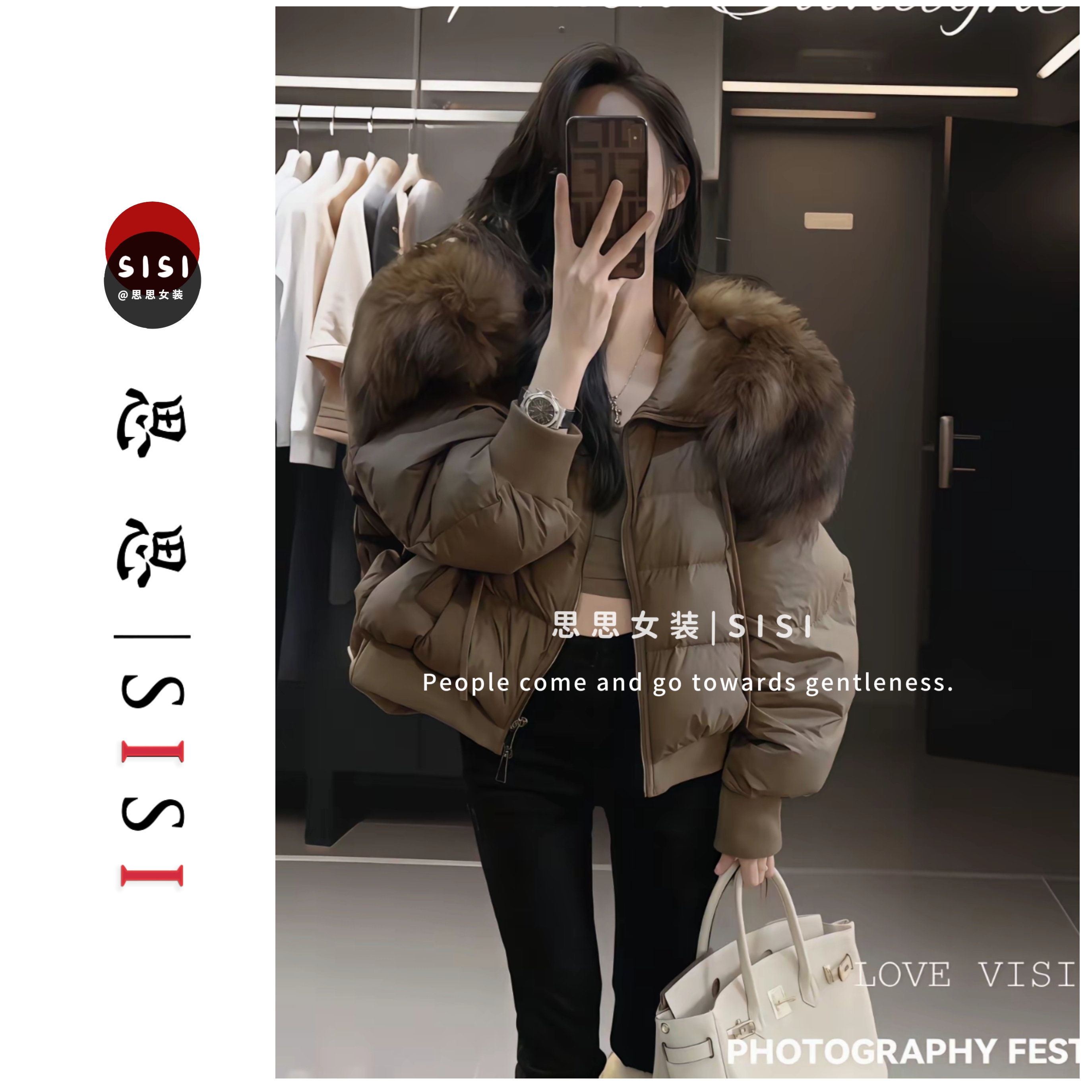 【SISI/现货】一件过冬/加厚毛领复古设计感棉服新款时尚保暖棉服冬