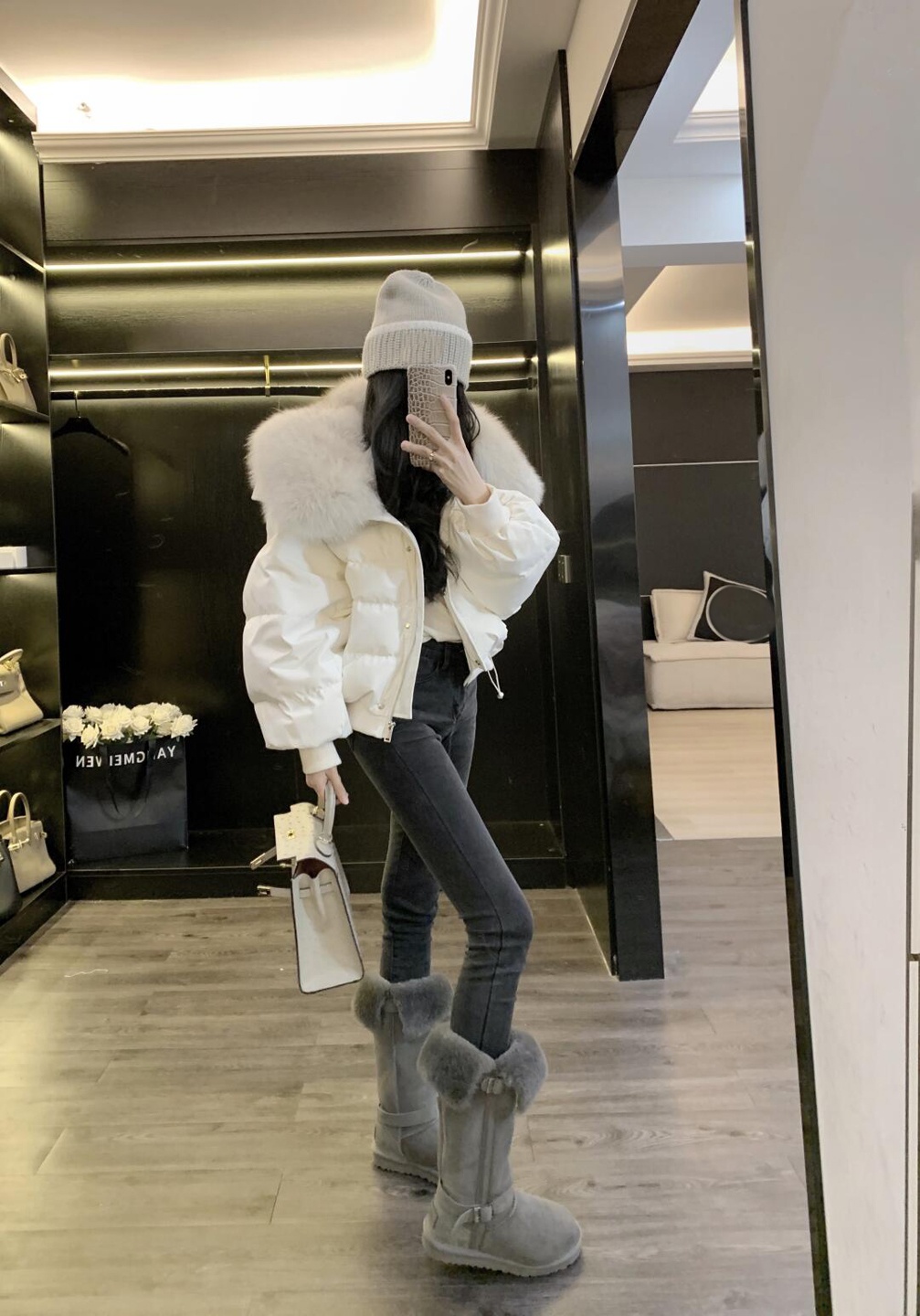 【当日发货】韩系学院风大毛领短款面包服女宽松小个子加厚短外套冬