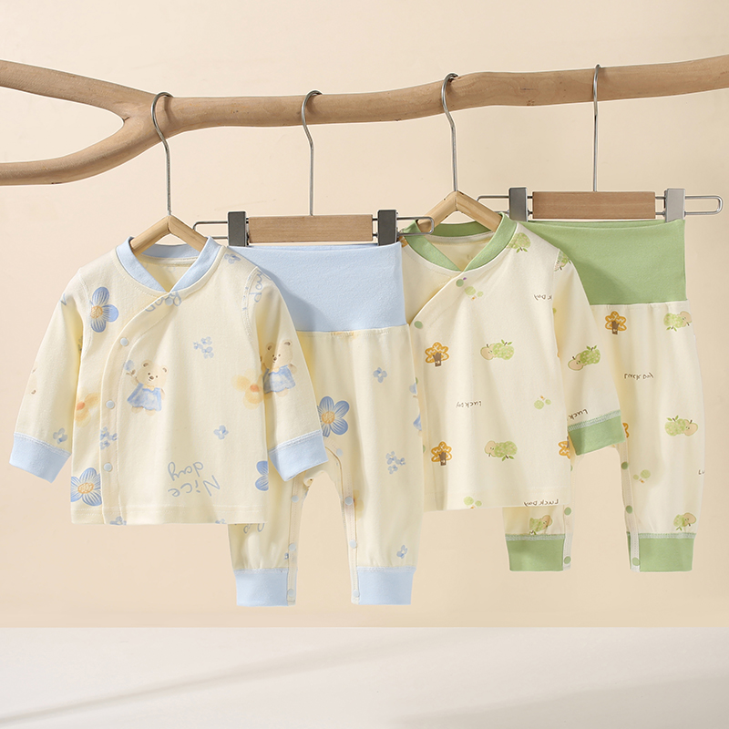 新生儿分体套装婴儿内衣纯棉无骨免脱高腰护肚秋冬秋衣裤春秋睡衣