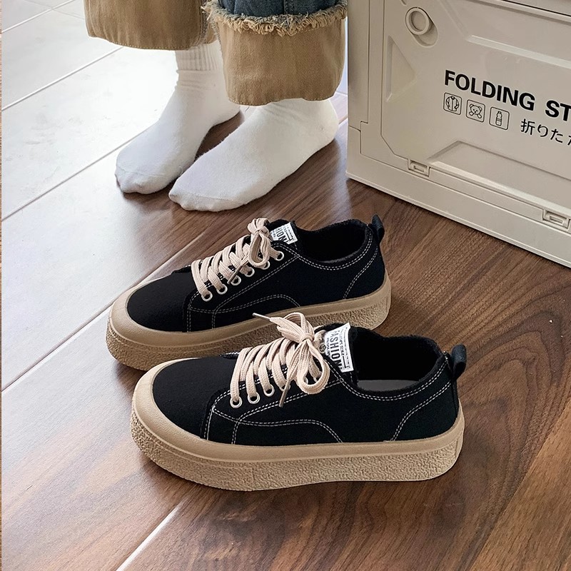 松糕厚底帆布鞋女2023年新款春秋季高颜值超火校园风轻便休闲板鞋