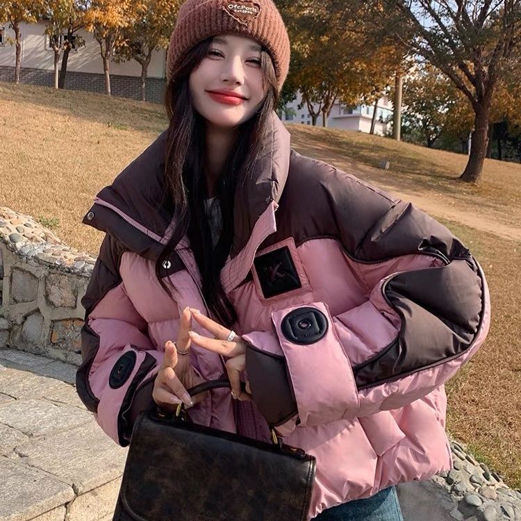 波司断码【真羽绒服】短款2024新款撞色国标鸭绒加厚宽松韩版冬季