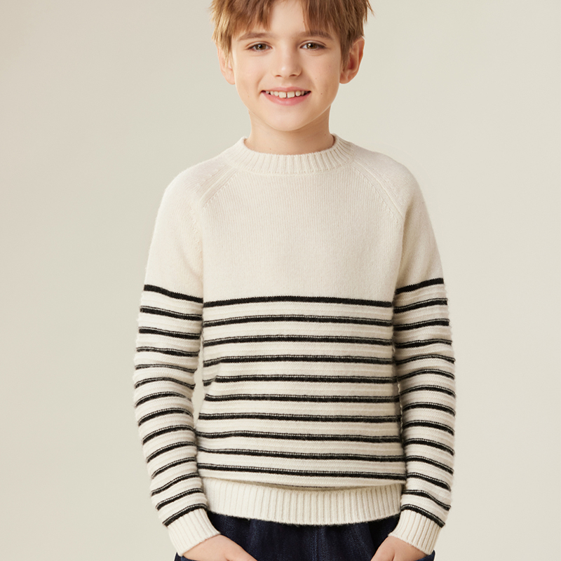 加厚儿童羊绒衫男女童2024秋冬新款中大童打底衫条纹保暖打底衫