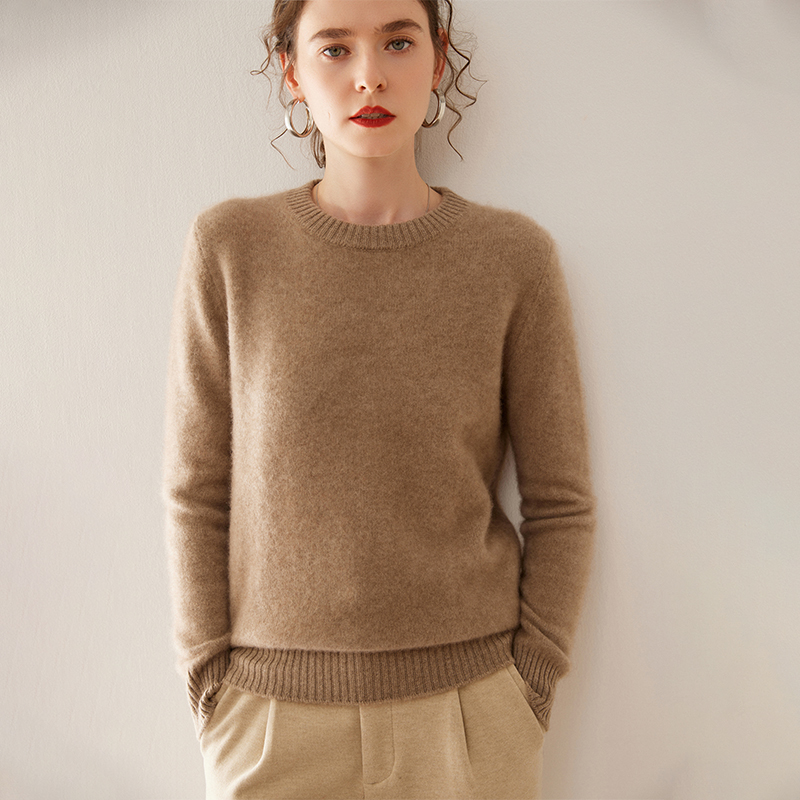 加厚女士圆领羊绒衫纯色打底衫