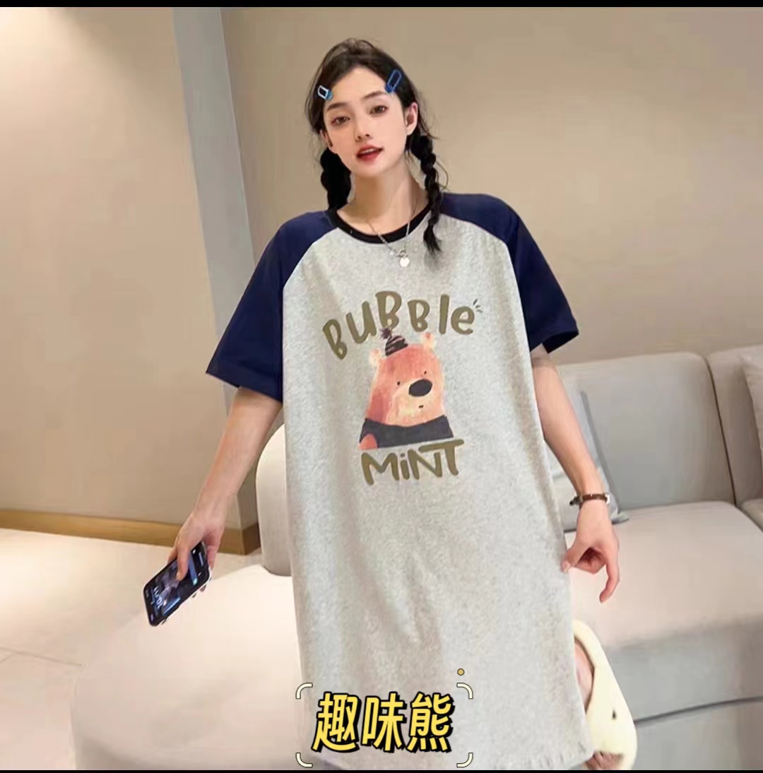 纯棉亲肤透气卡通女士家居服睡裙（均码80-170斤）