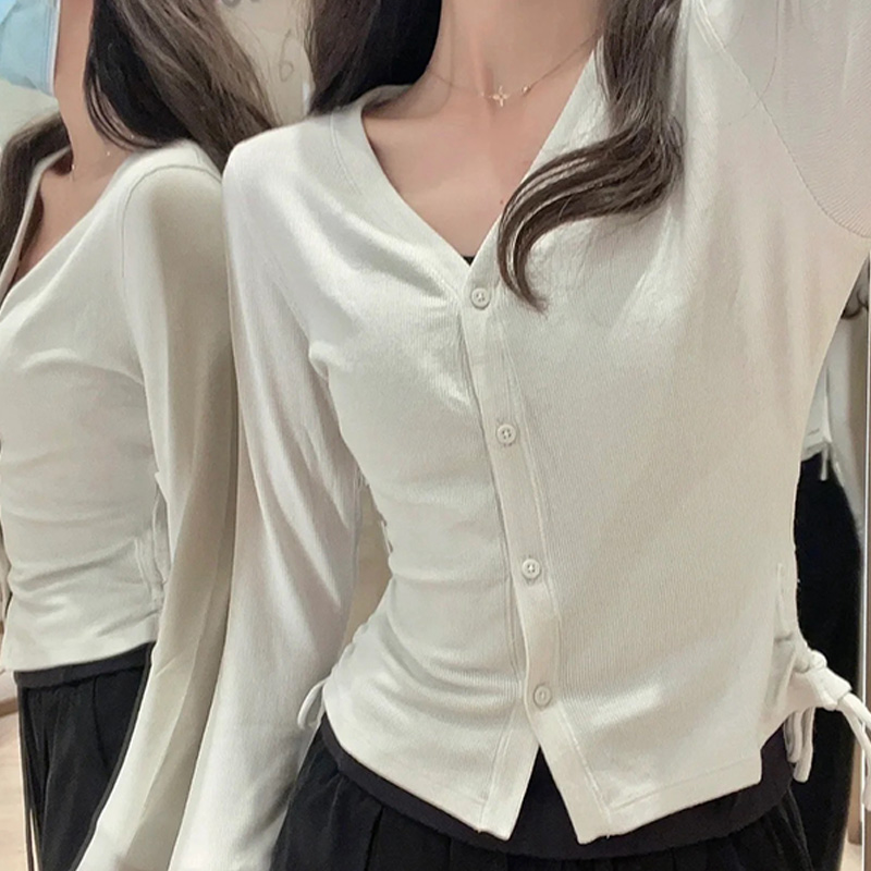 随性美学开衫 双侧抽绳罗文休闲长袖开衫 5071