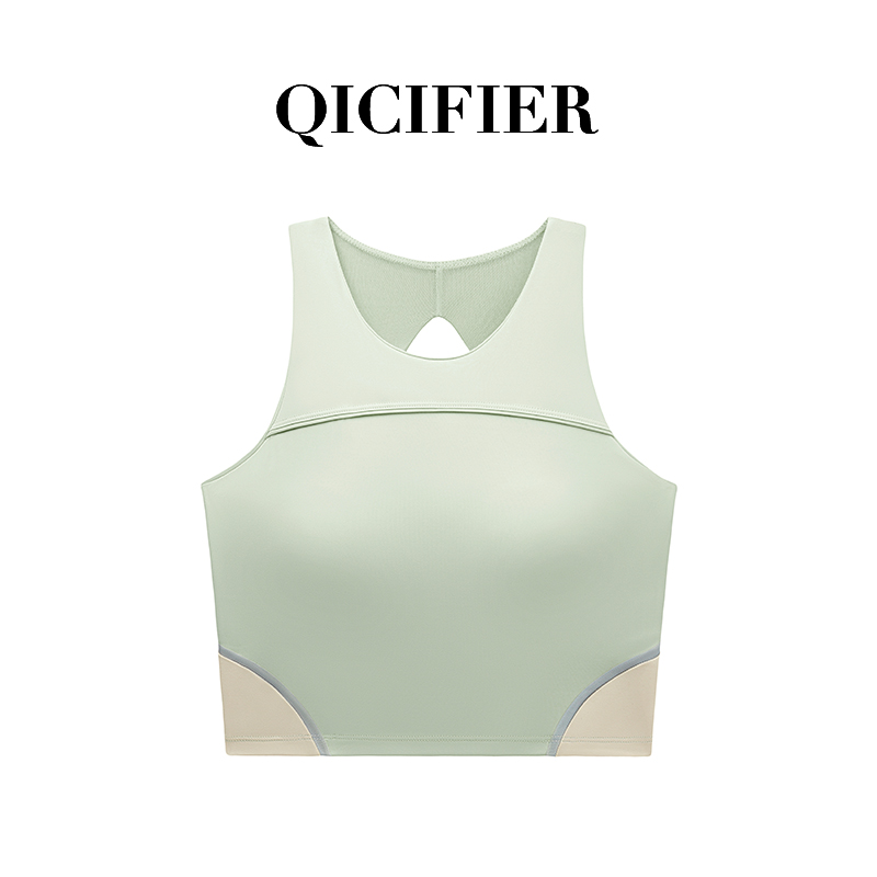 夏日冰淇淋 无心绿撞色女士高强运动瑜伽速干背心 2981