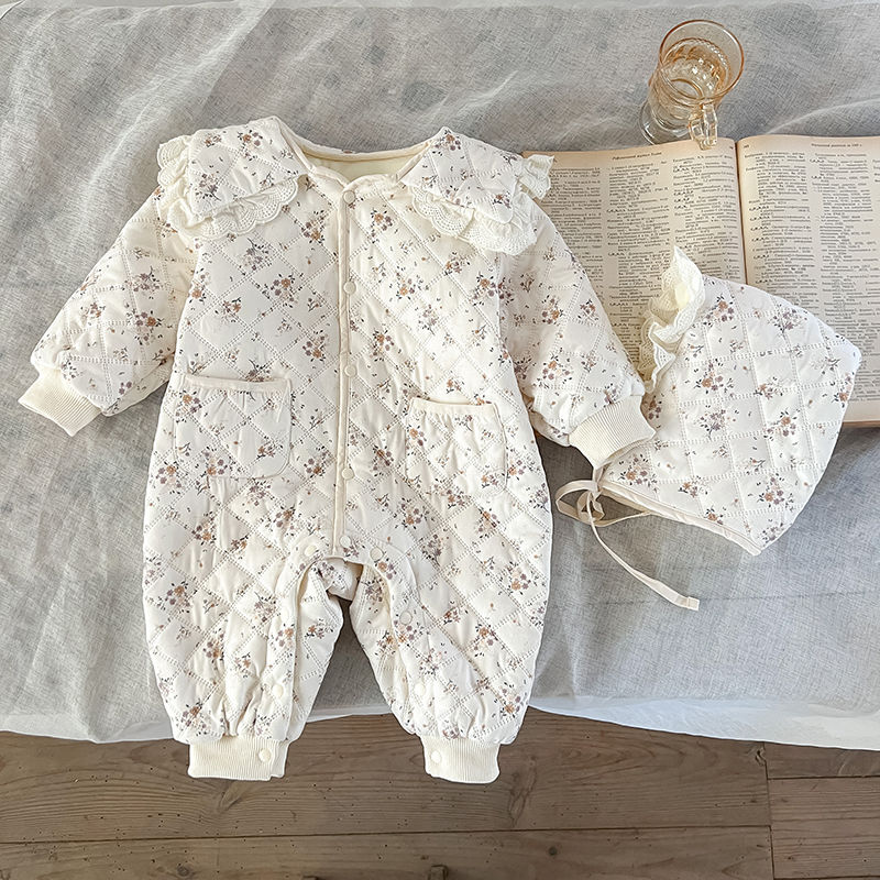 秋冬上新婴儿衣服秋冬装夹棉加绒连体衣棉袄女宝宝公主棉服加厚冬