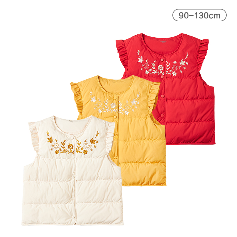 【清仓】巴家儿童婴儿马甲女童新年秋冬轻薄绣花百搭羽绒背心马甲