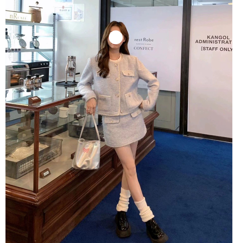 法式高级感小香风编织短款外套2023秋季新款设计感别致半身裙套装