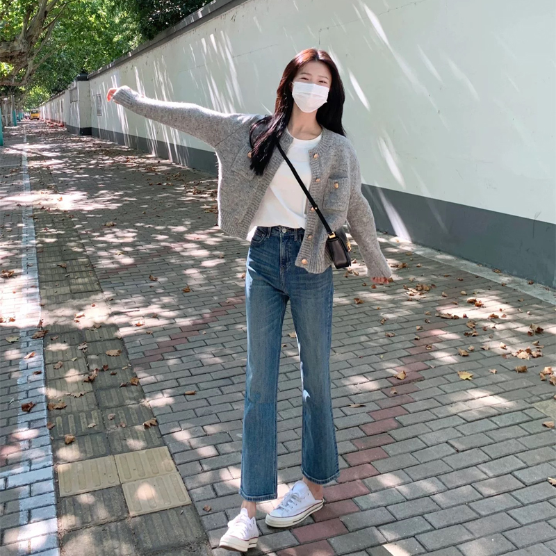 秋冬搭配一整套时尚小香风套装毛衣外套女小个子穿搭牛仔裤两件套