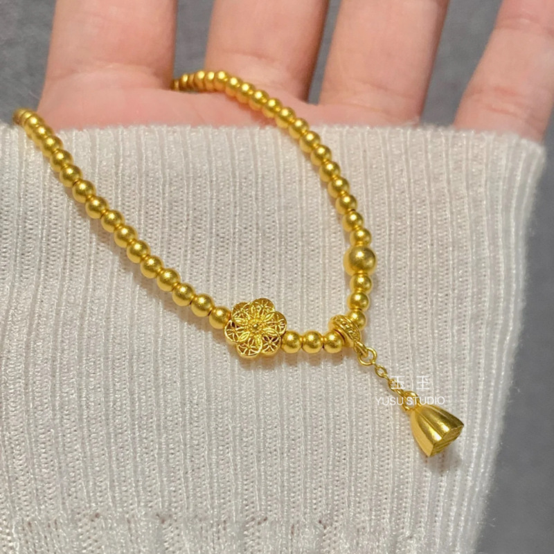 铜合金手链 金店同款传承六相花古法金手链不掉色女福满莲花手串