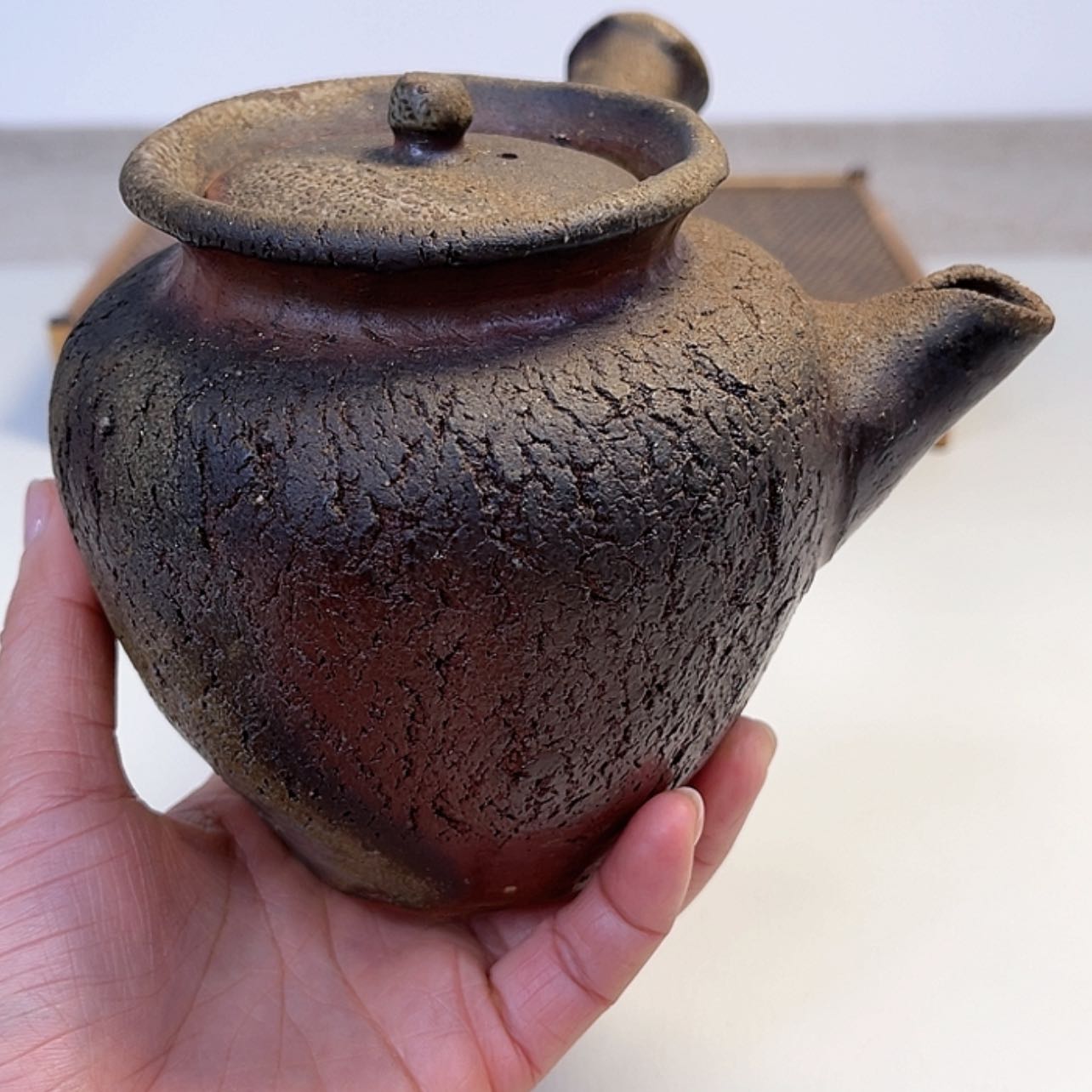 【闪购商品】陶瓷备前侧把壶（有粘窑几处）