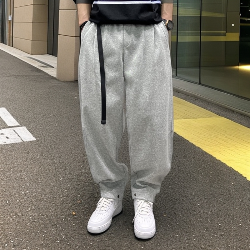 秋冬新款高端潮牌加绒卫裤时尚百搭阔腿男士休闲裤弯刀裤男款针织