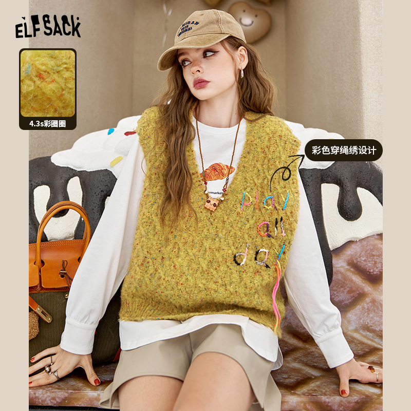 8011【金拐子】妖精的口袋复古叠穿针织v领马甲背心女2