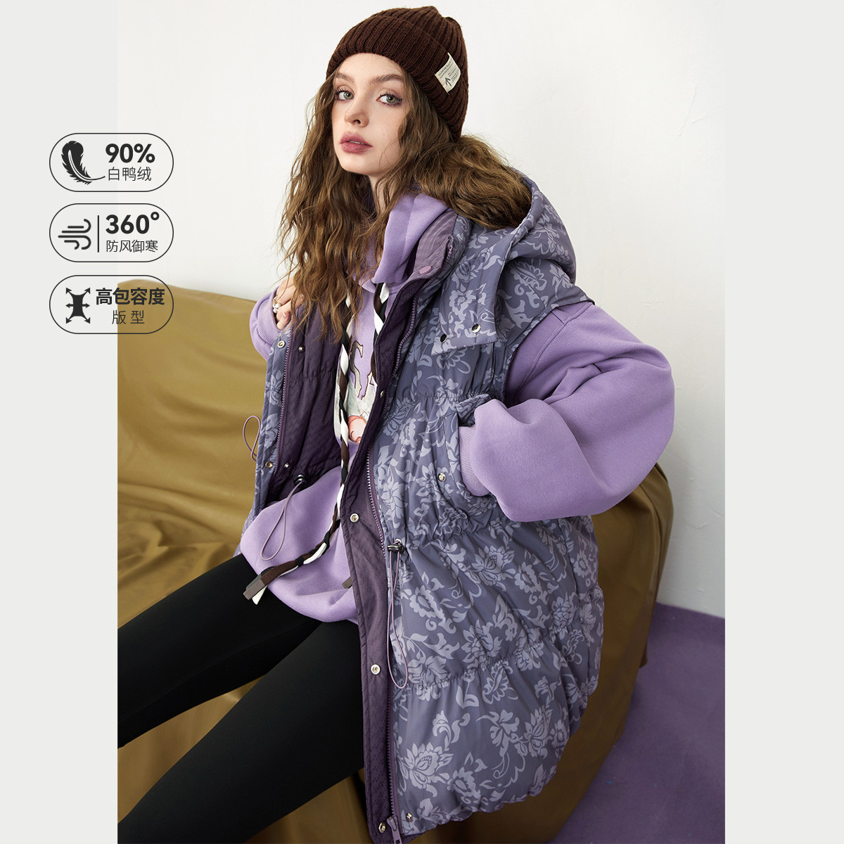 【丫头baby专属】妖精的口袋年冬新款宽松印花羽绒马甲复古保暖