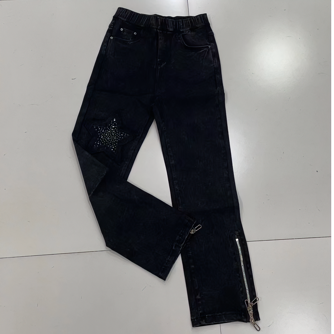 89小景推荐 欧版五角星拉链加绒烟管裤-9282