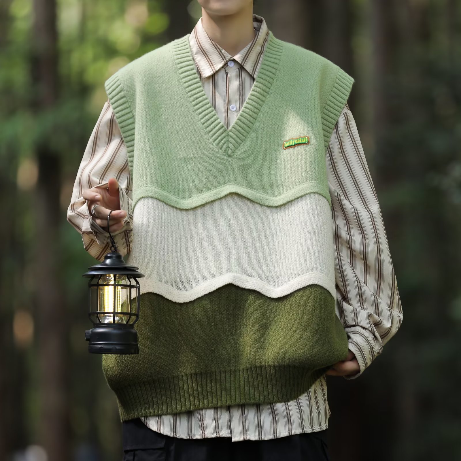 冬季新款加绒加厚毛衣针织拼色外搭青春假两件男女潮流个性套头衣