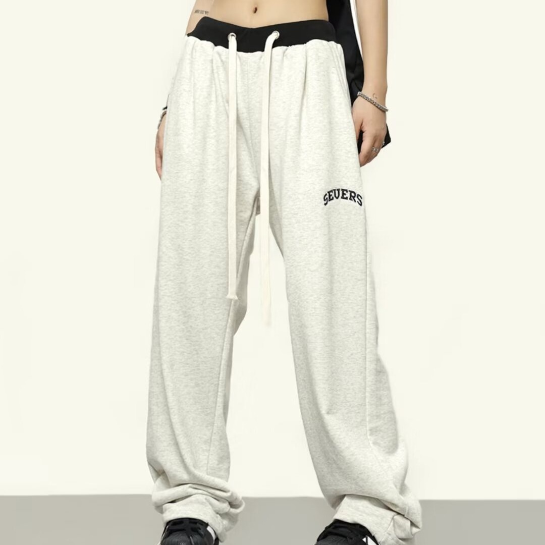 男士卫裤撞色垂感直筒卫裤男女宽松美式嘻哈街舞休闲宽松运动裤男