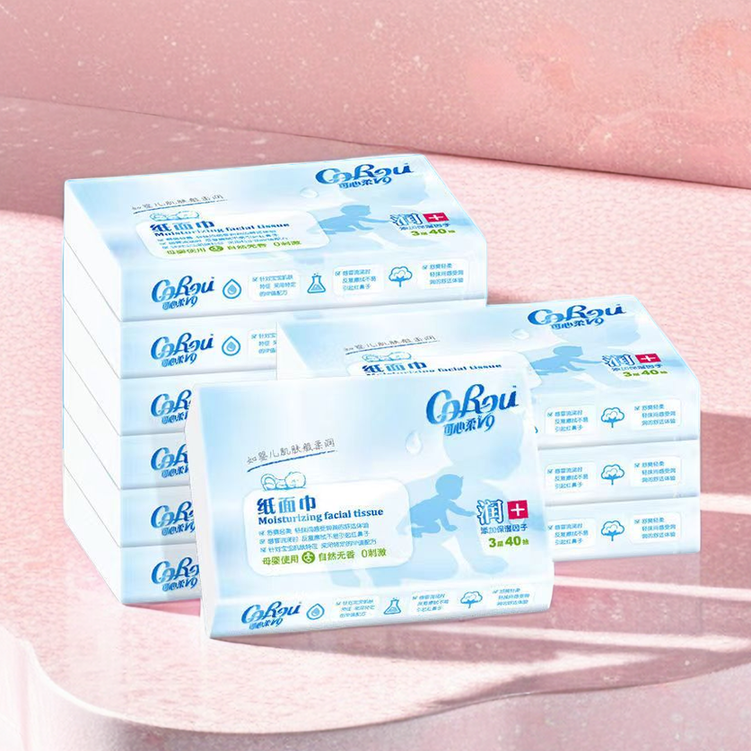 COROU/可心柔V9新生儿纸巾40抽3包保湿云柔巾母婴超柔便携抽纸巾Z