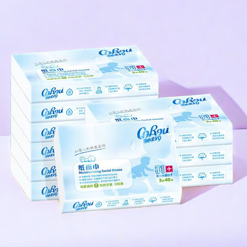 COROU/可心柔V9新生儿纸巾40抽*3包保湿云柔巾母婴超柔便携抽纸巾