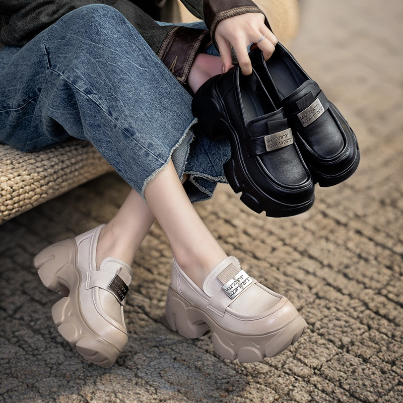 2024年春季新款复古玛丽珍乐福鞋小个子增高圆头厚底单鞋时尚女鞋