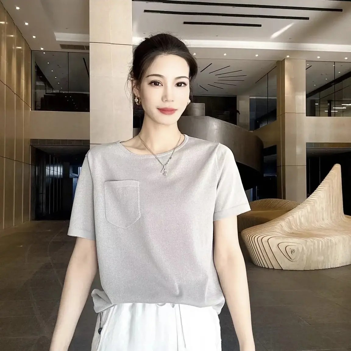 【北京阿玛施】   5399423 素面口袋短袖T恤休闲时尚套头