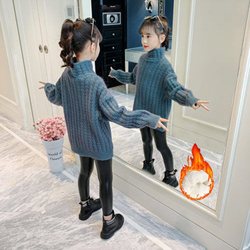 女童高领毛衣2023秋冬新款儿童加绒加厚套头韩版洋气针织女孩打底