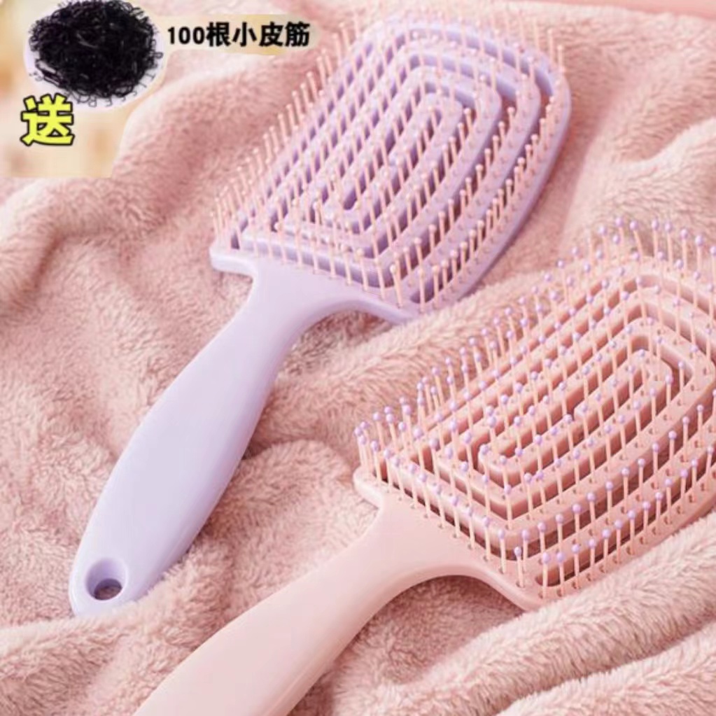 蓬松高颅顶梳子发根排骨梳造型女士美发梳随机一把+100根小皮筋