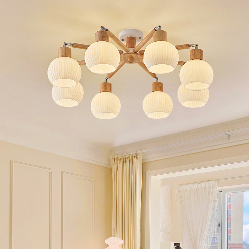 【楠木】原木风客厅吊灯奶油风简约大气全光谱餐厅灯实木民宿灯具