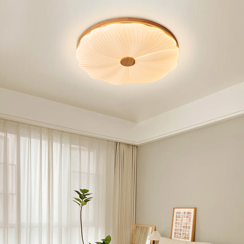 【楠木】中山原木吸顶灯主卧室实木质书房灯圆形花形房间灯具