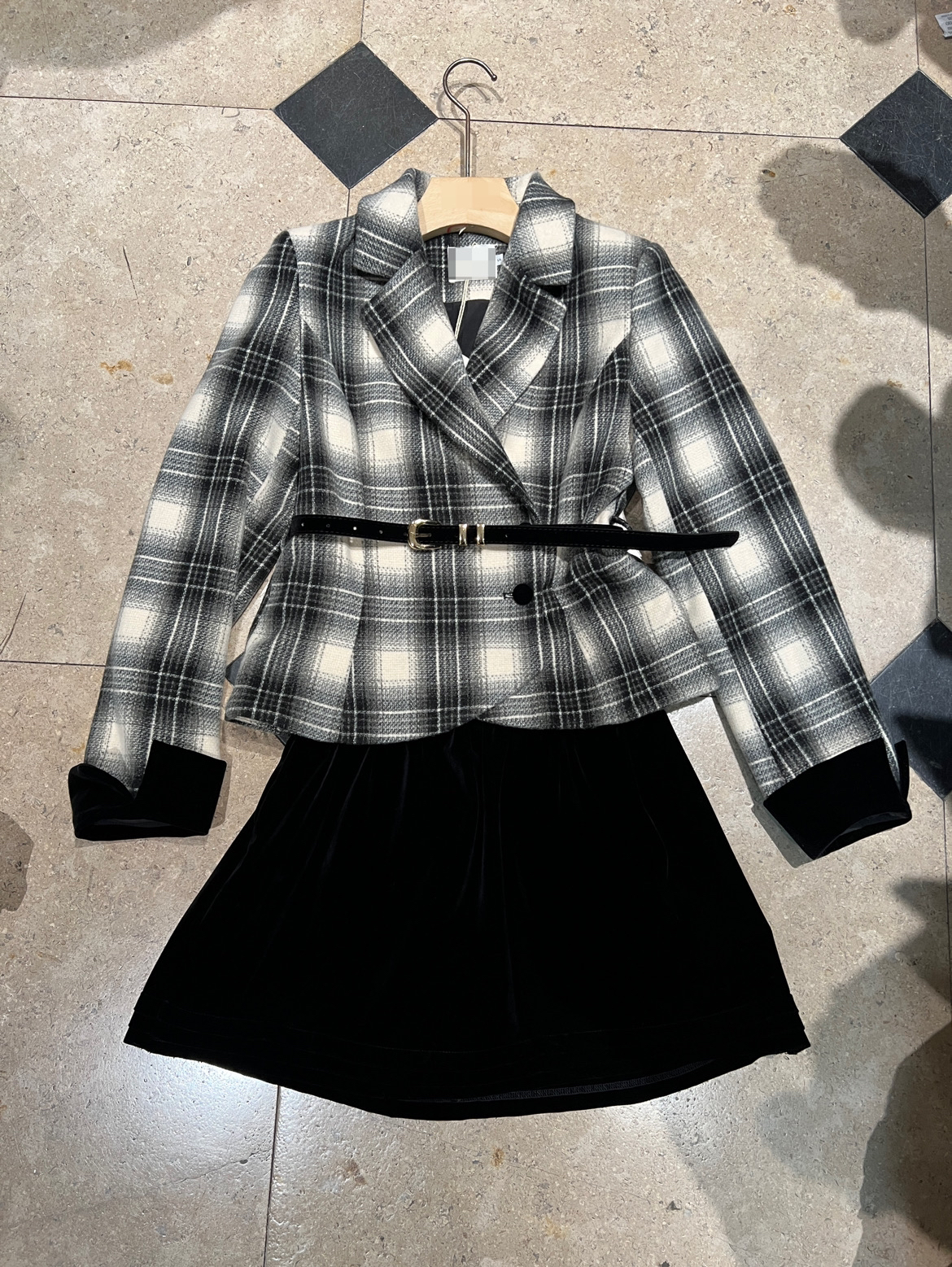 ENJOY'ME【门店同款】ENJOY冬季C-法式复古格纹收腰套装 159854008