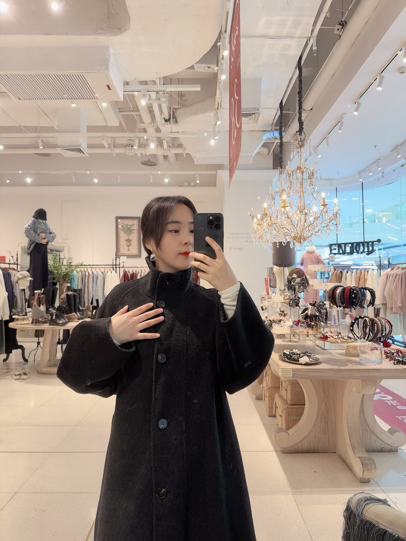 ENJOY'ME【门店同款】冬季柔韧与共月光海面立领排扣大衣 159495842