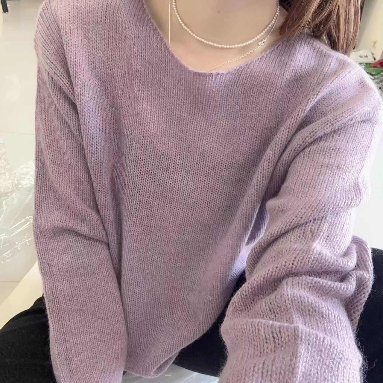 慵懒纯色宽松韩版毛衣圆领
