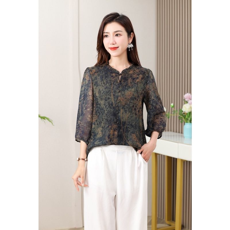 A66#七分袖衬衣女套头衫