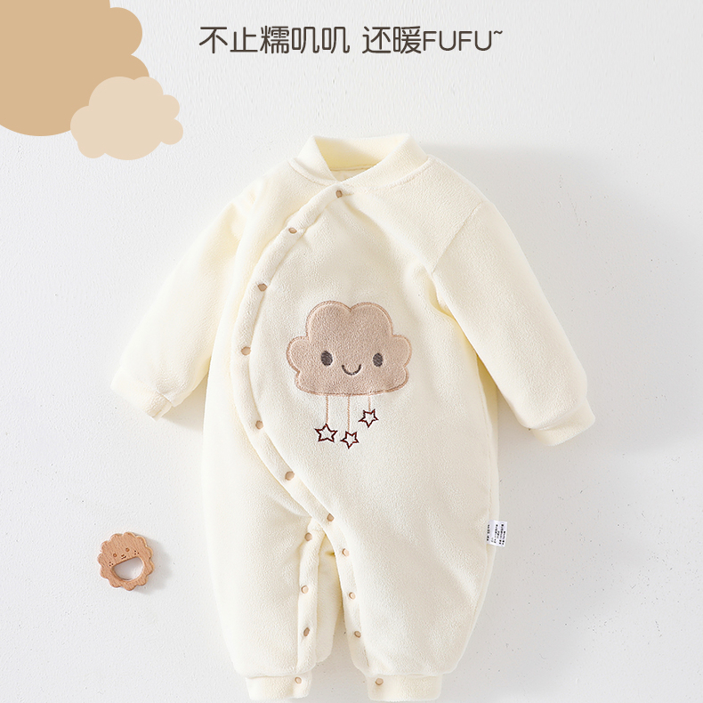 新生婴宝宝棉服秋冬款儿衣服夹棉连体衣暖棉衣男女加厚摇粒绒小熊